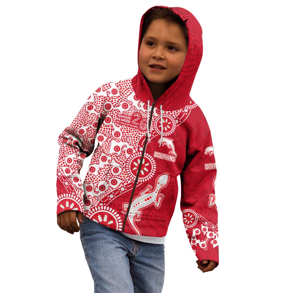 Dolphins NRL NAIDOC Week 2026 Kid Hoodie Aboriginal Lizard Dot Painting - 50 Years of Deadly