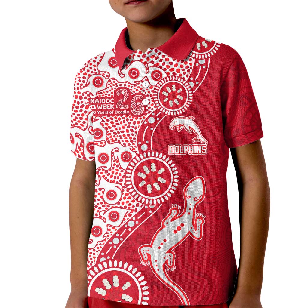 Dolphins NRL NAIDOC Week 2026 Kid Polo Shirt Aboriginal Lizard Dot Painting - 50 Years of Deadly