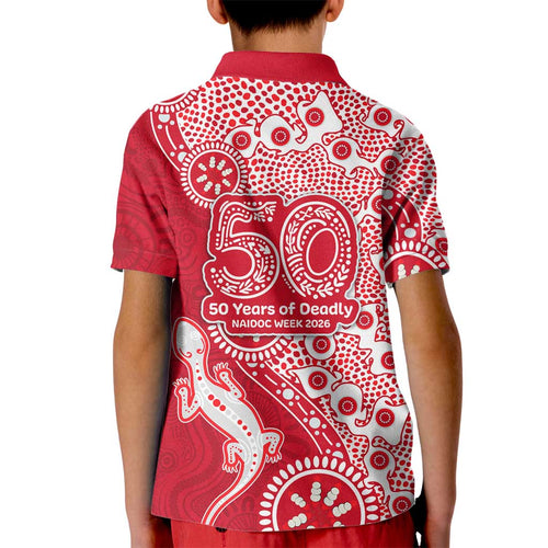 Dolphins NRL NAIDOC Week 2026 Kid Polo Shirt Aboriginal Lizard Dot Painting - 50 Years of Deadly