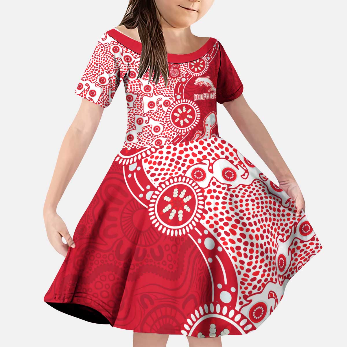 Dolphins NRL NAIDOC Week 2026 Kid Short Sleeve Dress Aboriginal Lizard Dot Painting - 50 Years of Deadly