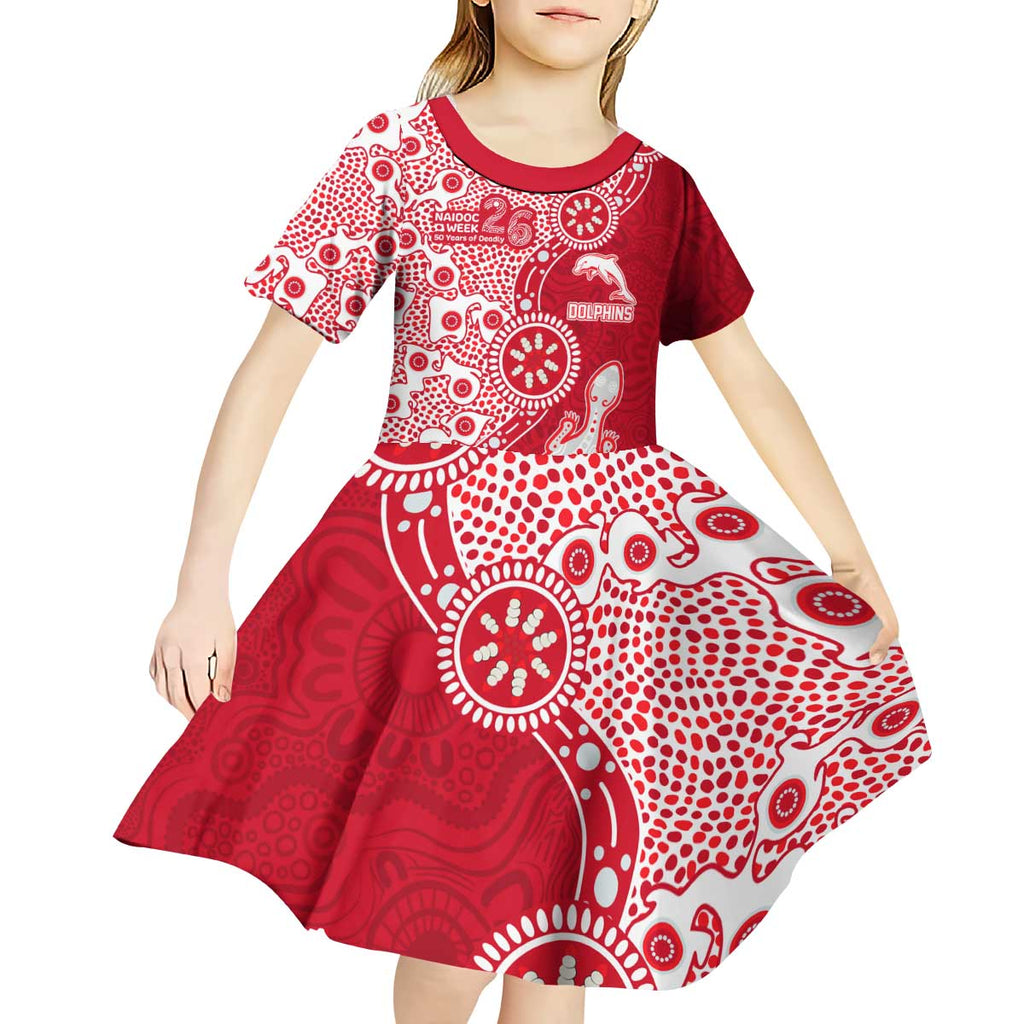 Dolphins NRL NAIDOC Week 2026 Kid Short Sleeve Dress Aboriginal Lizard Dot Painting - 50 Years of Deadly
