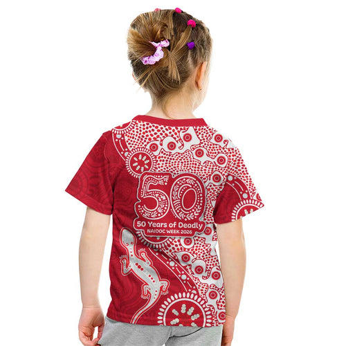 Dolphins NRL NAIDOC Week 2026 Kid T Shirt Aboriginal Lizard Dot Painting - 50 Years of Deadly