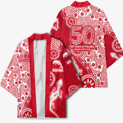 Dolphins NRL NAIDOC Week 2026 Kimono Aboriginal Lizard Dot Painting - 50 Years of Deadly