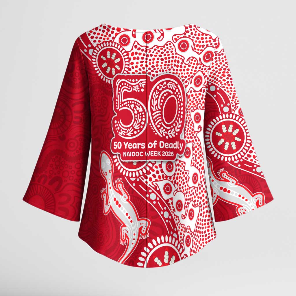 Dolphins NRL NAIDOC Week 2026 Kimono Sleeve Blouse Aboriginal Lizard Dot Painting - 50 Years of Deadly