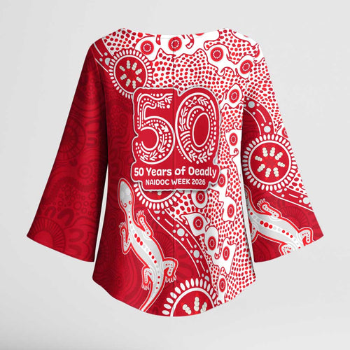 Dolphins NRL NAIDOC Week 2026 Kimono Sleeve Blouse Aboriginal Lizard Dot Painting - 50 Years of Deadly
