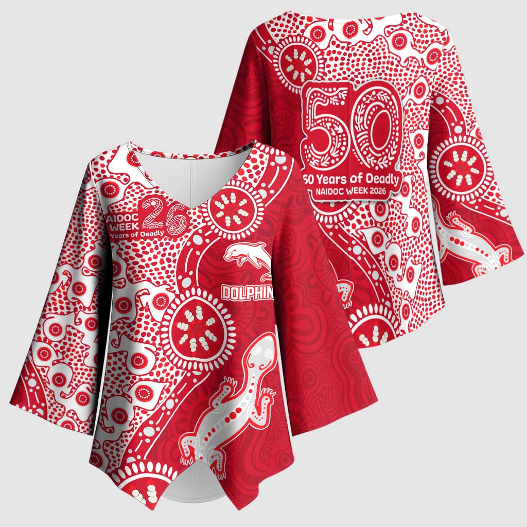 Dolphins NRL NAIDOC Week 2026 Kimono Sleeve Blouse Aboriginal Lizard Dot Painting - 50 Years of Deadly