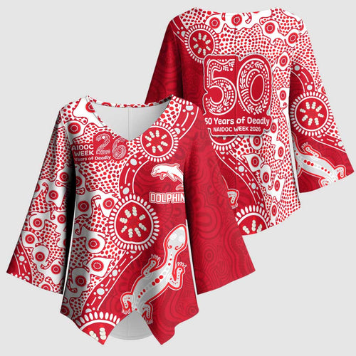 Dolphins NRL NAIDOC Week 2026 Kimono Sleeve Blouse Aboriginal Lizard Dot Painting - 50 Years of Deadly