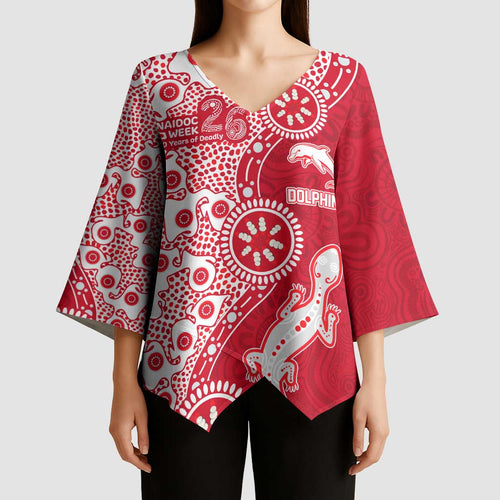 Dolphins NRL NAIDOC Week 2026 Kimono Sleeve Blouse Aboriginal Lizard Dot Painting - 50 Years of Deadly