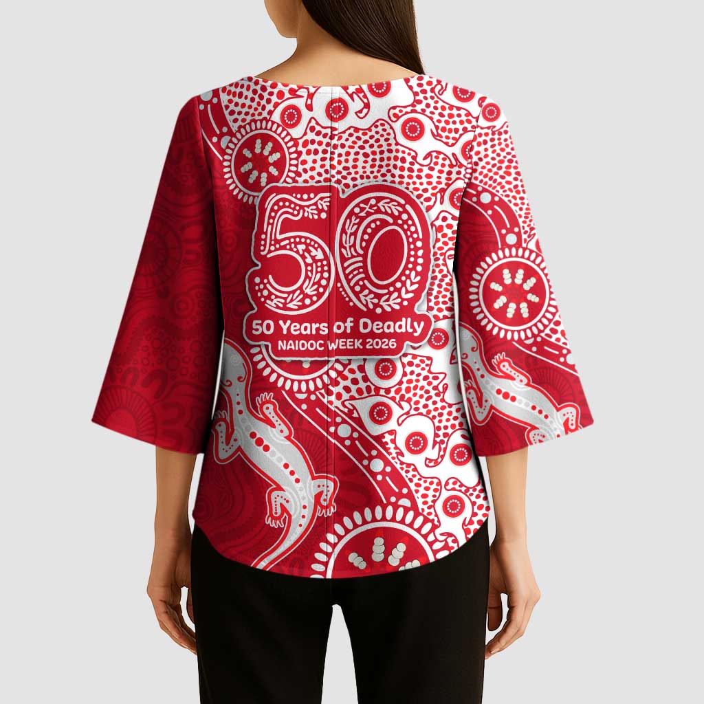 Dolphins NRL NAIDOC Week 2026 Kimono Sleeve Blouse Aboriginal Lizard Dot Painting - 50 Years of Deadly
