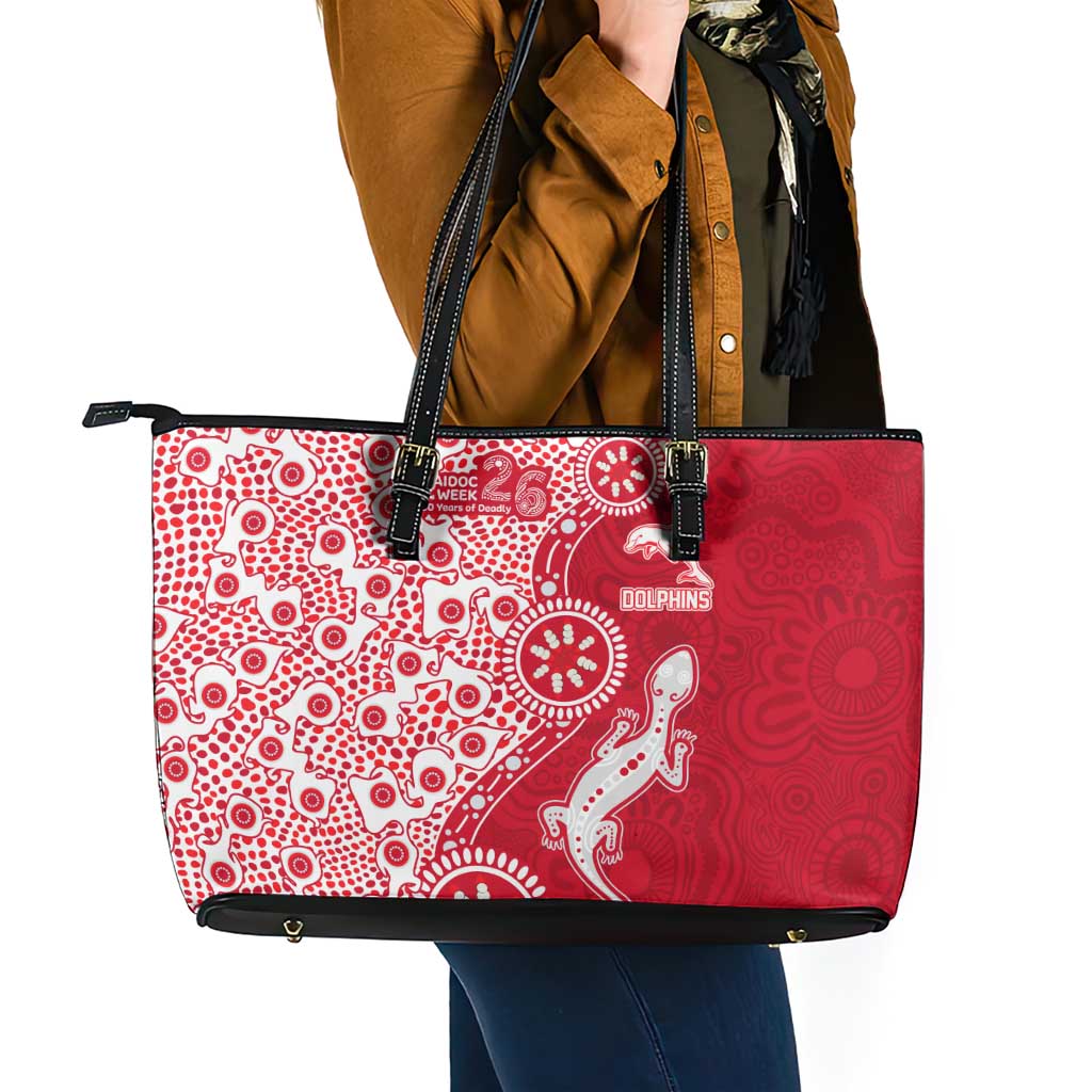 Dolphins NRL NAIDOC Week 2026 Leather Tote Bag Aboriginal Lizard Dot Painting - 50 Years of Deadly