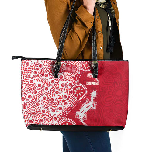 Dolphins NRL NAIDOC Week 2026 Leather Tote Bag Aboriginal Lizard Dot Painting - 50 Years of Deadly