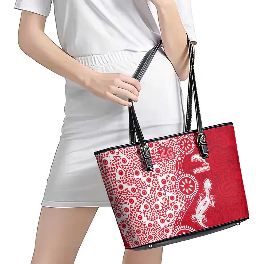 Dolphins NRL NAIDOC Week 2026 Leather Tote Bag Aboriginal Lizard Dot Painting - 50 Years of Deadly