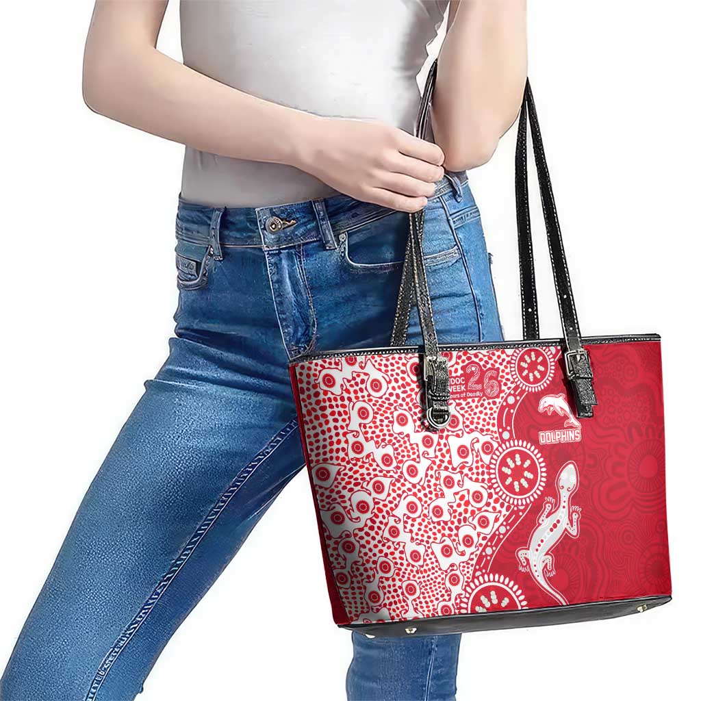 Dolphins NRL NAIDOC Week 2026 Leather Tote Bag Aboriginal Lizard Dot Painting - 50 Years of Deadly