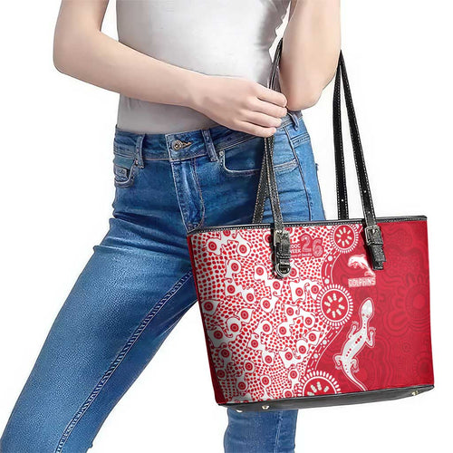 Dolphins NRL NAIDOC Week 2026 Leather Tote Bag Aboriginal Lizard Dot Painting - 50 Years of Deadly