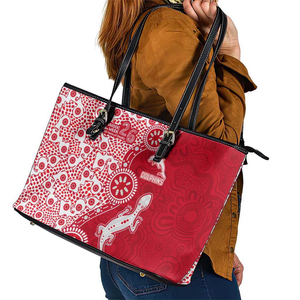 Dolphins NRL NAIDOC Week 2026 Leather Tote Bag Aboriginal Lizard Dot Painting - 50 Years of Deadly