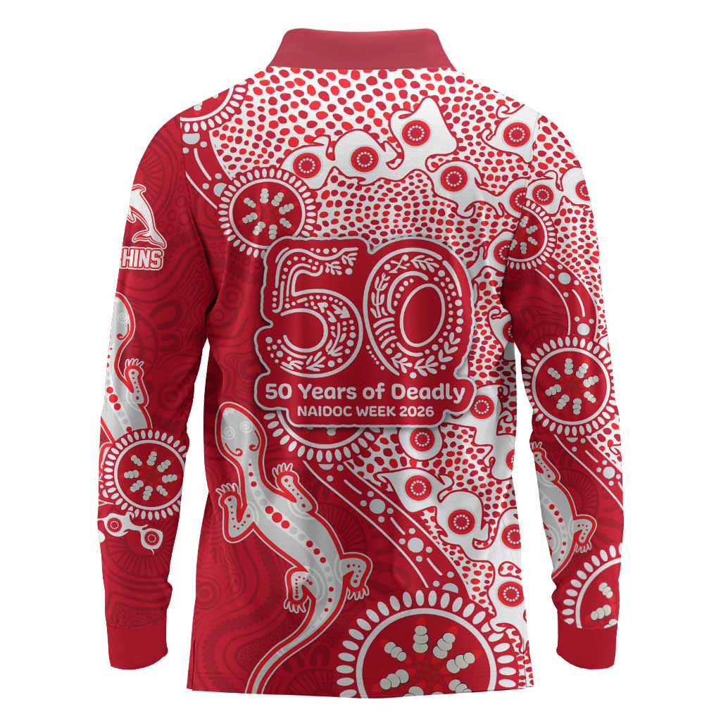 Dolphins NRL NAIDOC Week 2026 Long Sleeve Polo Shirt Aboriginal Lizard Dot Painting - 50 Years of Deadly