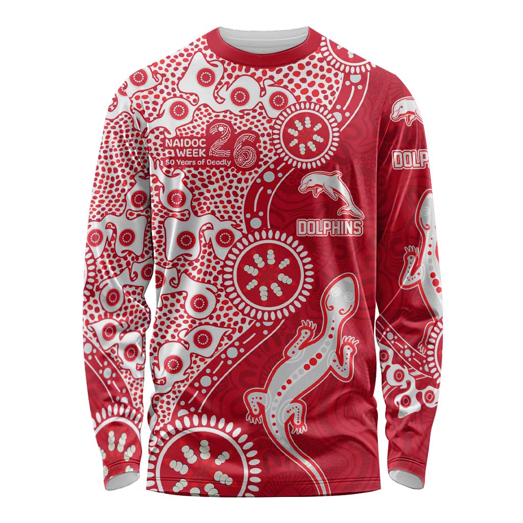 Dolphins NRL NAIDOC Week 2026 Long Sleeve Shirt Aboriginal Lizard Dot Painting - 50 Years of Deadly