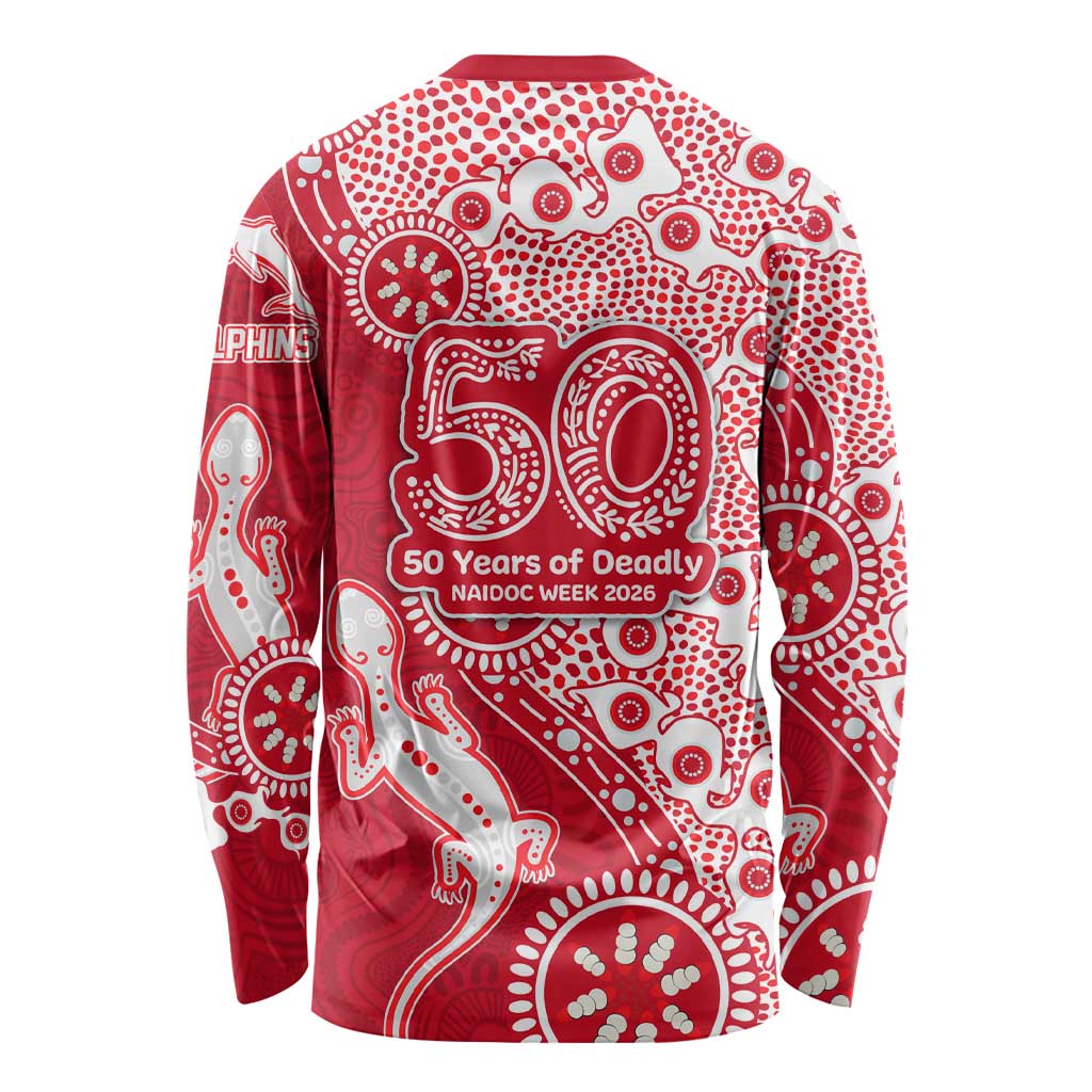 Dolphins NRL NAIDOC Week 2026 Long Sleeve Shirt Aboriginal Lizard Dot Painting - 50 Years of Deadly
