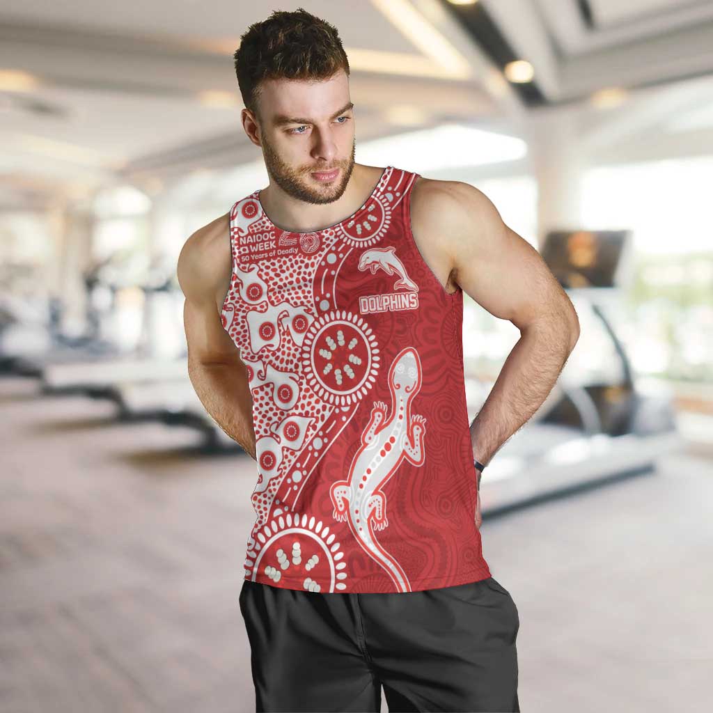 Dolphins NRL NAIDOC Week 2026 Men Tank Top Aboriginal Lizard Dot Painting - 50 Years of Deadly