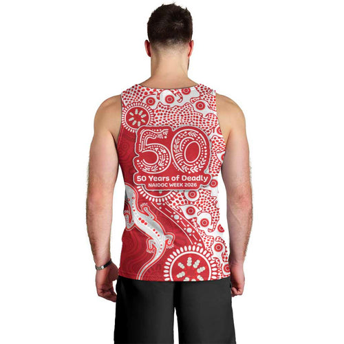 Dolphins NRL NAIDOC Week 2026 Men Tank Top Aboriginal Lizard Dot Painting - 50 Years of Deadly