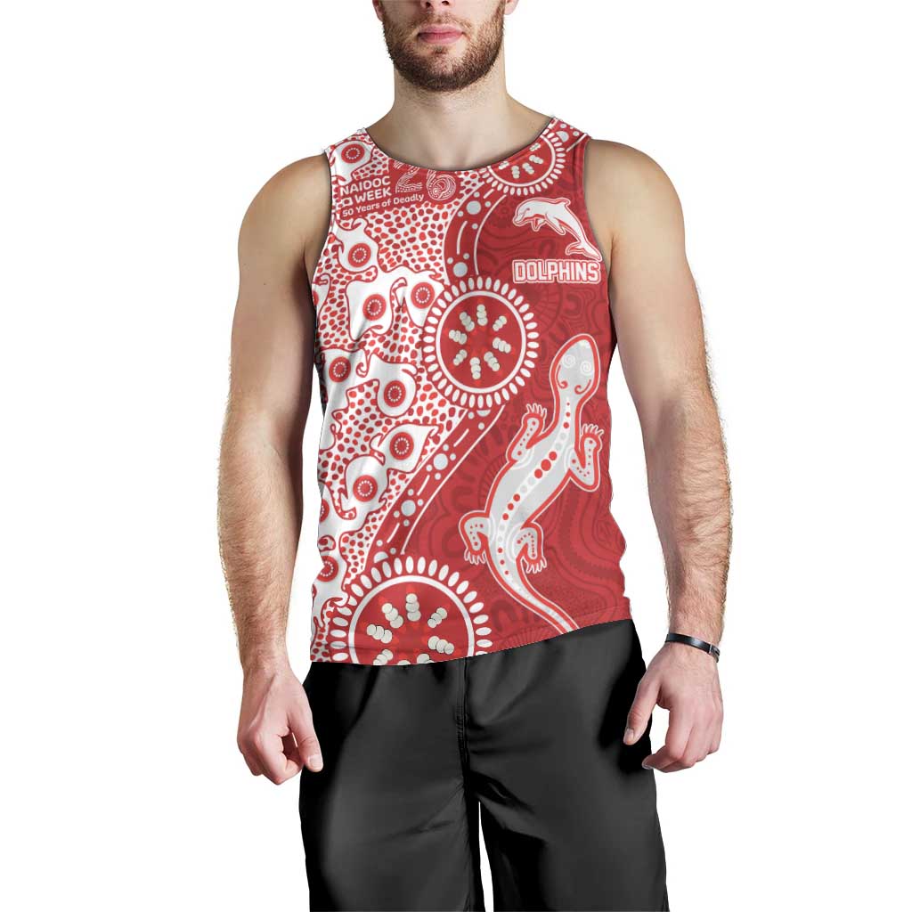 Dolphins NRL NAIDOC Week 2026 Men Tank Top Aboriginal Lizard Dot Painting - 50 Years of Deadly
