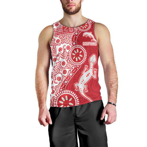 Dolphins NRL NAIDOC Week 2026 Men Tank Top Aboriginal Lizard Dot Painting - 50 Years of Deadly