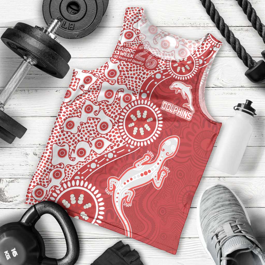 Dolphins NRL NAIDOC Week 2026 Men Tank Top Aboriginal Lizard Dot Painting - 50 Years of Deadly