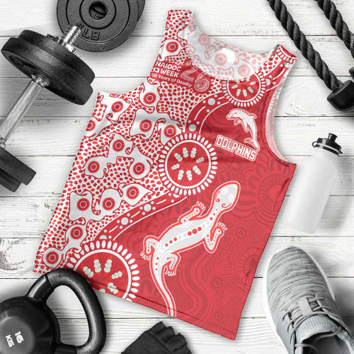 Dolphins NRL NAIDOC Week 2026 Men Tank Top Aboriginal Lizard Dot Painting - 50 Years of Deadly