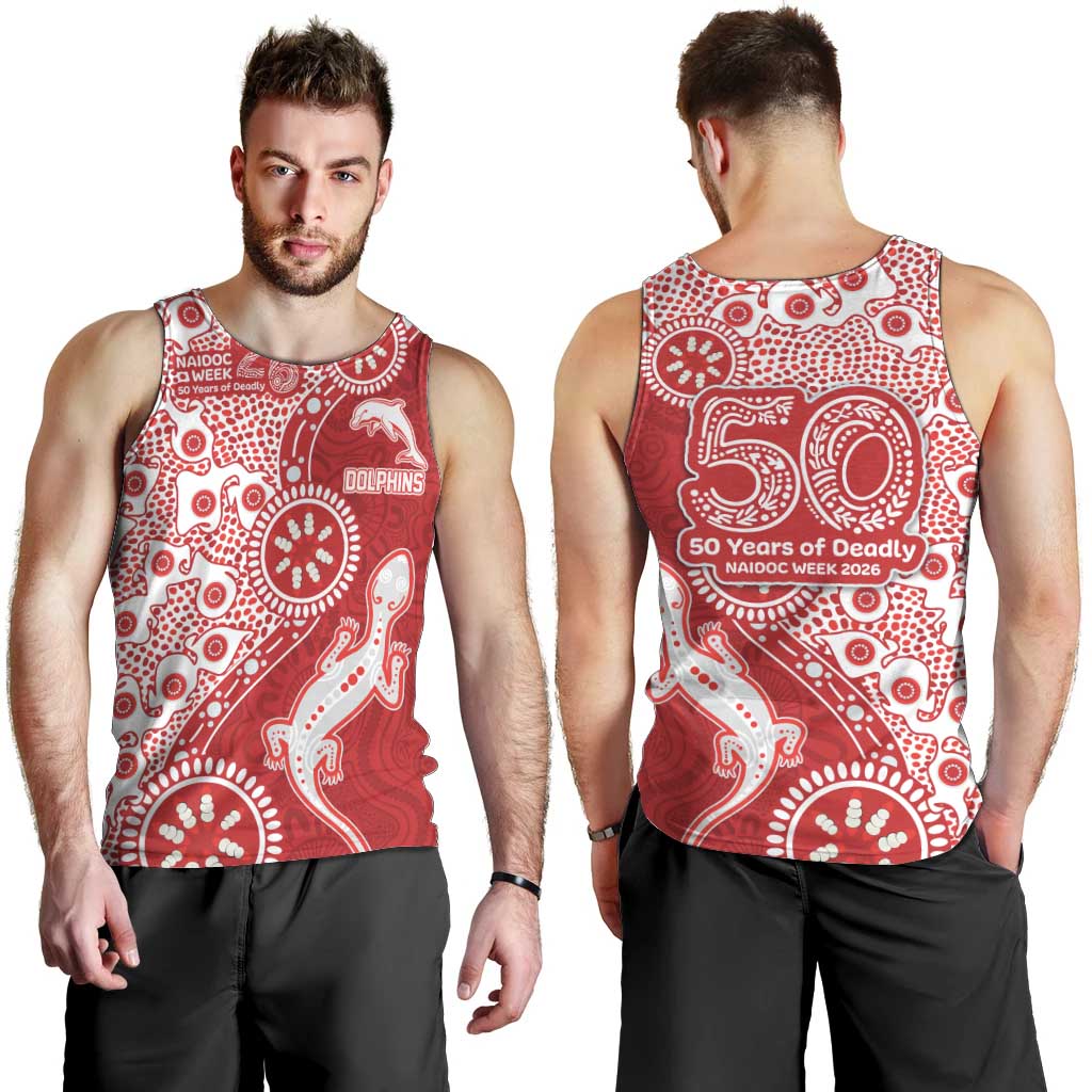 Dolphins NRL NAIDOC Week 2026 Men Tank Top Aboriginal Lizard Dot Painting - 50 Years of Deadly