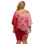 Dolphins NRL NAIDOC Week 2026 Off Shoulder Short Dress Aboriginal Lizard Dot Painting - 50 Years of Deadly