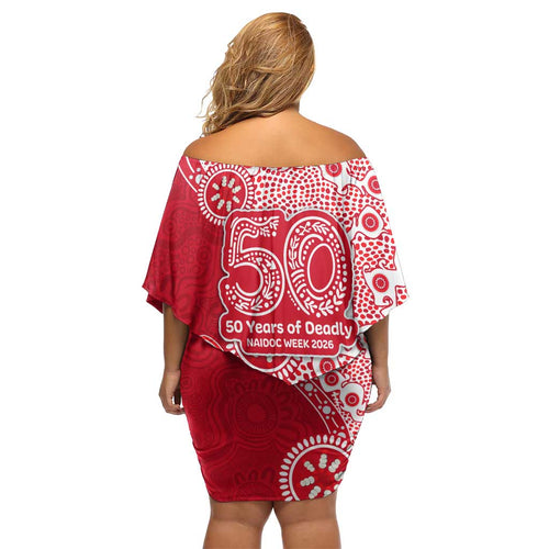 Dolphins NRL NAIDOC Week 2026 Off Shoulder Short Dress Aboriginal Lizard Dot Painting - 50 Years of Deadly