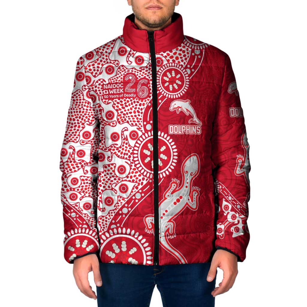 Dolphins NRL NAIDOC Week 2026 Padded Jacket Aboriginal Lizard Dot Painting - 50 Years of Deadly