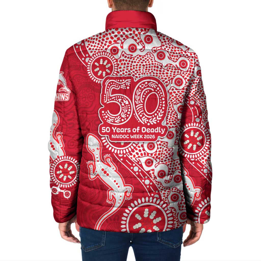 Dolphins NRL NAIDOC Week 2026 Padded Jacket Aboriginal Lizard Dot Painting - 50 Years of Deadly