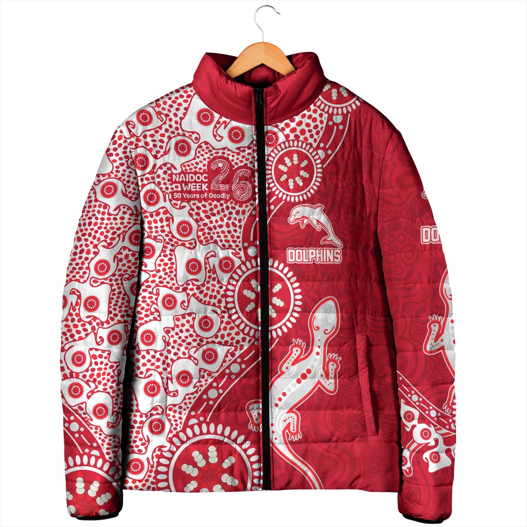 Dolphins NRL NAIDOC Week 2026 Padded Jacket Aboriginal Lizard Dot Painting - 50 Years of Deadly