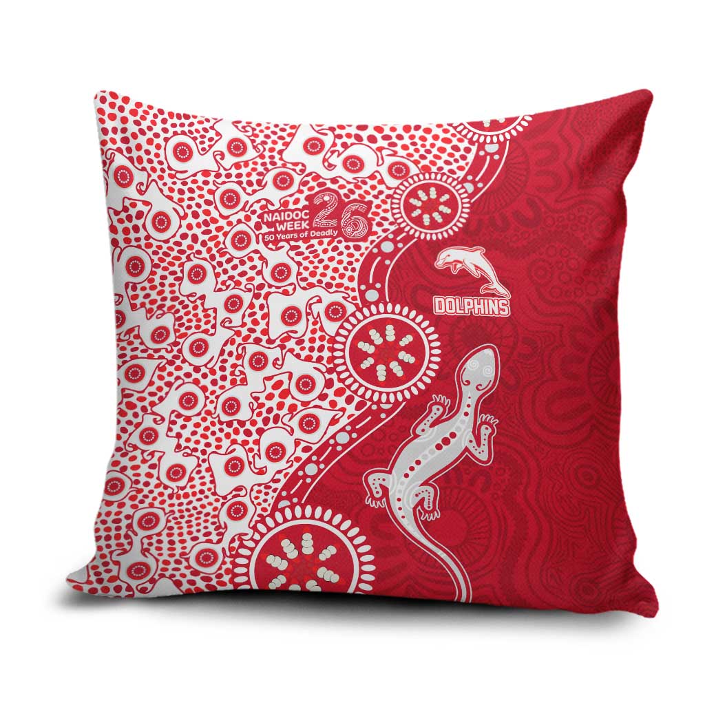 Dolphins NRL NAIDOC Week 2026 Pillow Cover Aboriginal Lizard Dot Painting - 50 Years of Deadly