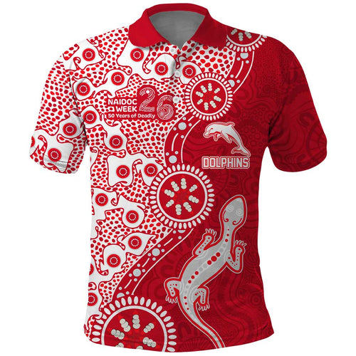 Dolphins NRL NAIDOC Week 2026 Polo Shirt Aboriginal Lizard Dot Painting - 50 Years of Deadly