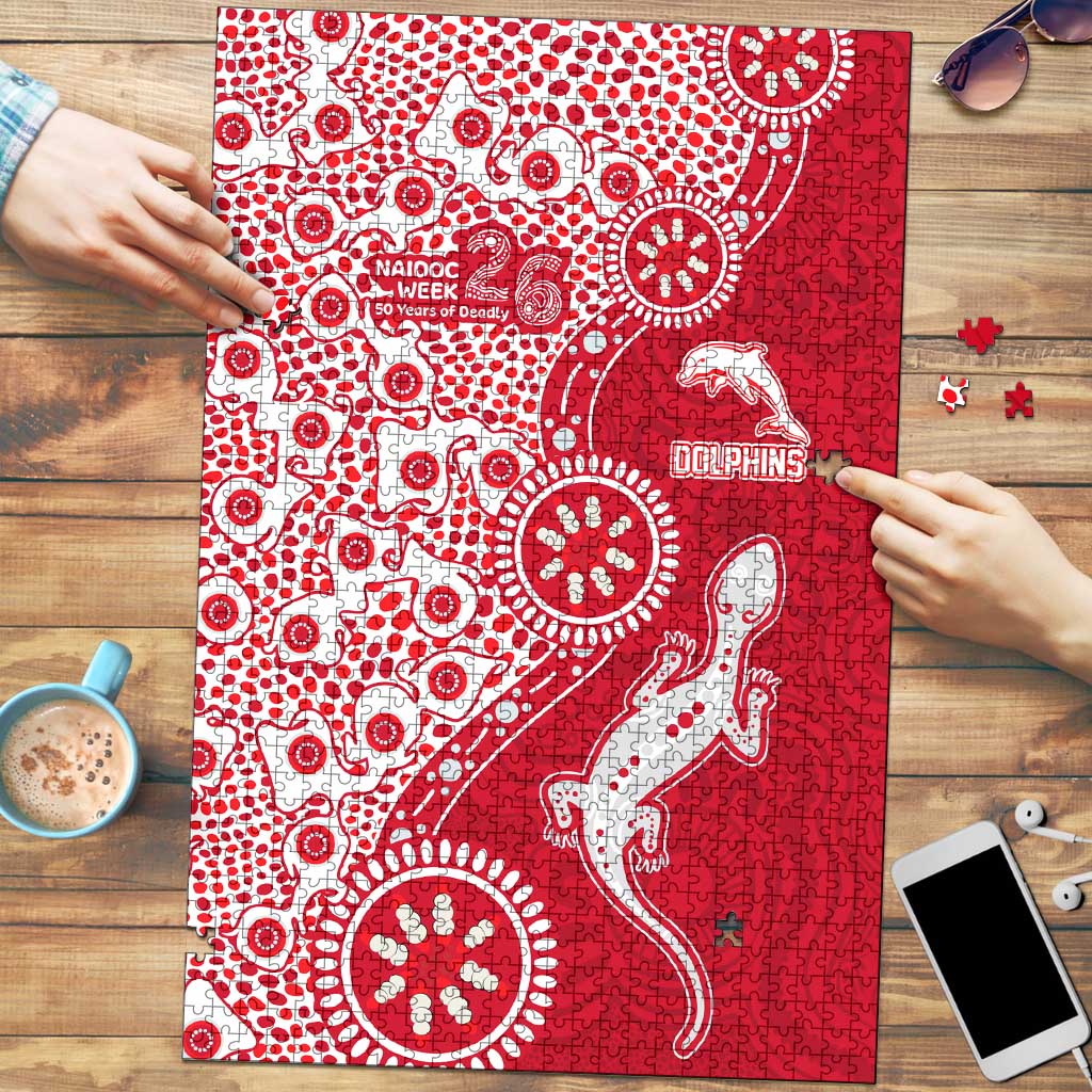 Dolphins NRL NAIDOC Week 2026 Puzzle Aboriginal Lizard Dot Painting - 50 Years of Deadly