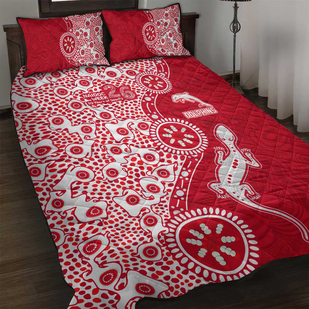 Dolphins NRL NAIDOC Week 2026 Quilt Bed Set Aboriginal Lizard Dot Painting - 50 Years of Deadly