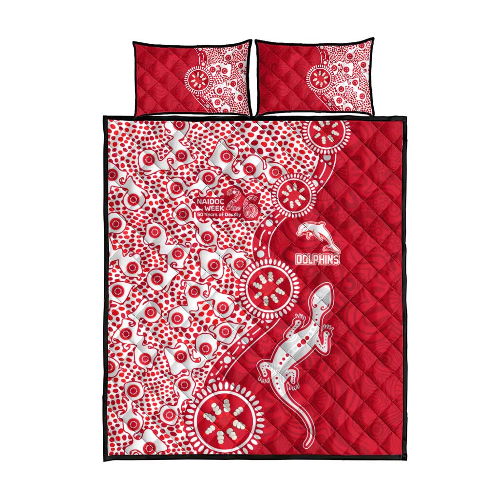 Dolphins NRL NAIDOC Week 2026 Quilt Bed Set Aboriginal Lizard Dot Painting - 50 Years of Deadly