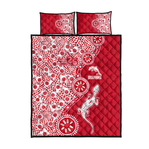 Dolphins NRL NAIDOC Week 2026 Quilt Bed Set Aboriginal Lizard Dot Painting - 50 Years of Deadly