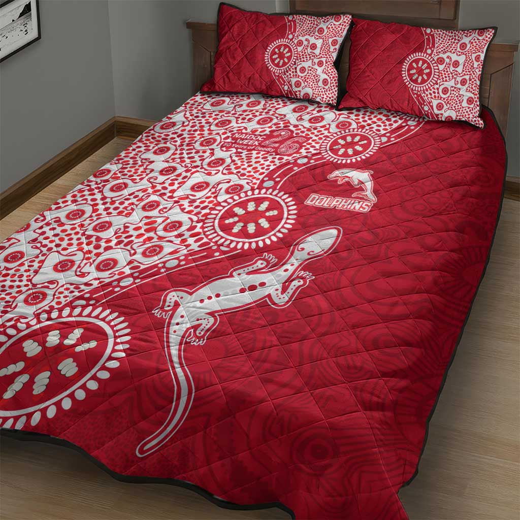 Dolphins NRL NAIDOC Week 2026 Quilt Bed Set Aboriginal Lizard Dot Painting - 50 Years of Deadly