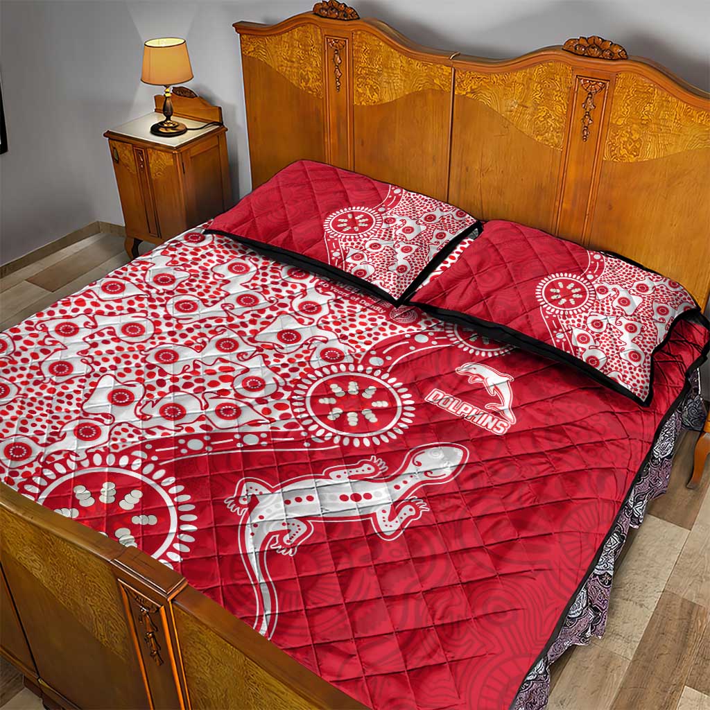 Dolphins NRL NAIDOC Week 2026 Quilt Bed Set Aboriginal Lizard Dot Painting - 50 Years of Deadly