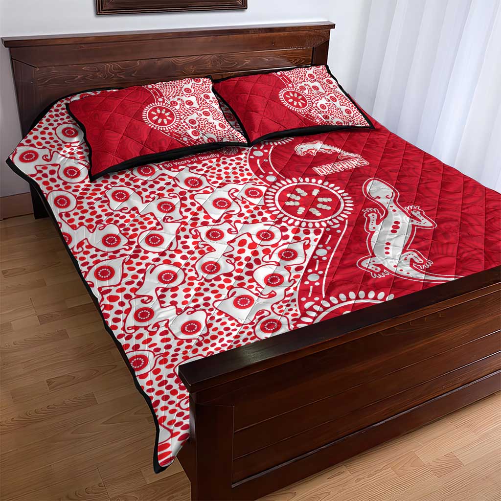 Dolphins NRL NAIDOC Week 2026 Quilt Bed Set Aboriginal Lizard Dot Painting - 50 Years of Deadly