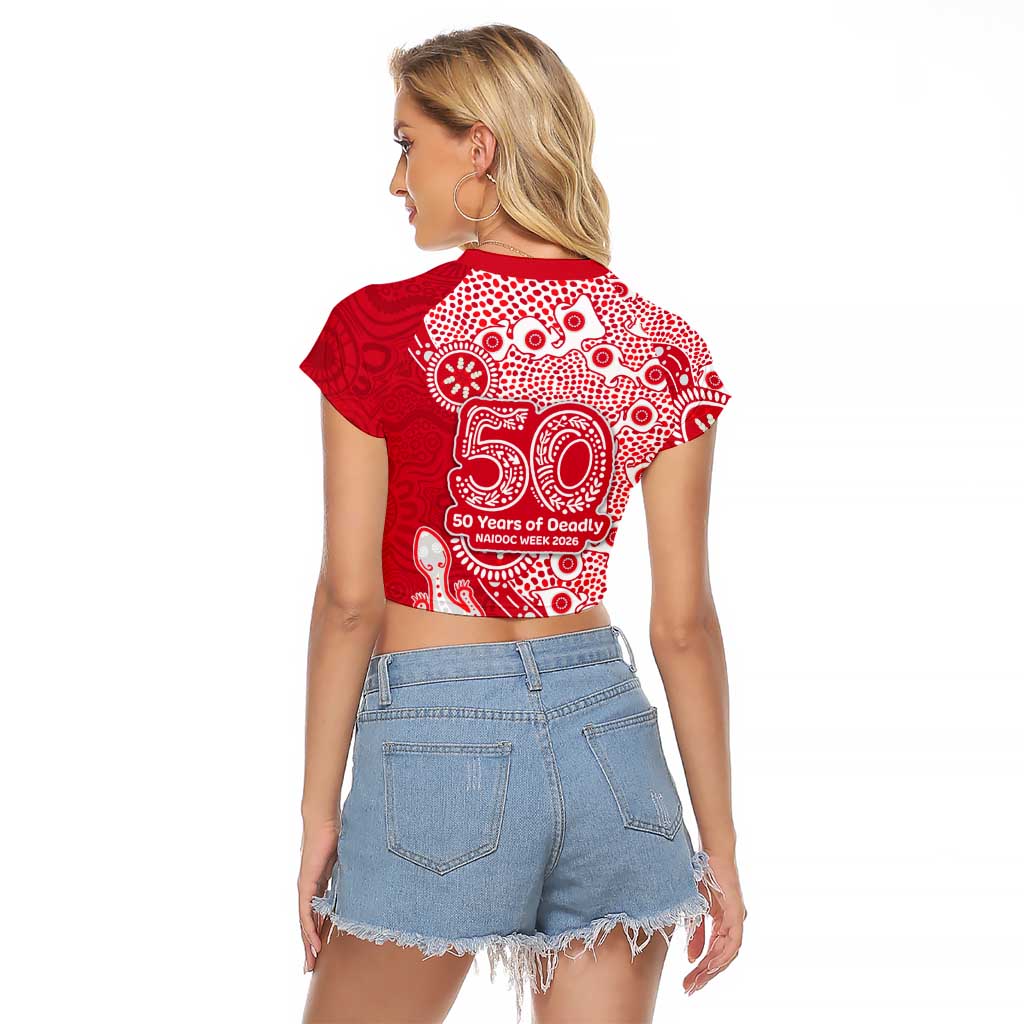 Dolphins NRL NAIDOC Week 2026 Raglan Cropped T Shirt Aboriginal Lizard Dot Painting - 50 Years of Deadly