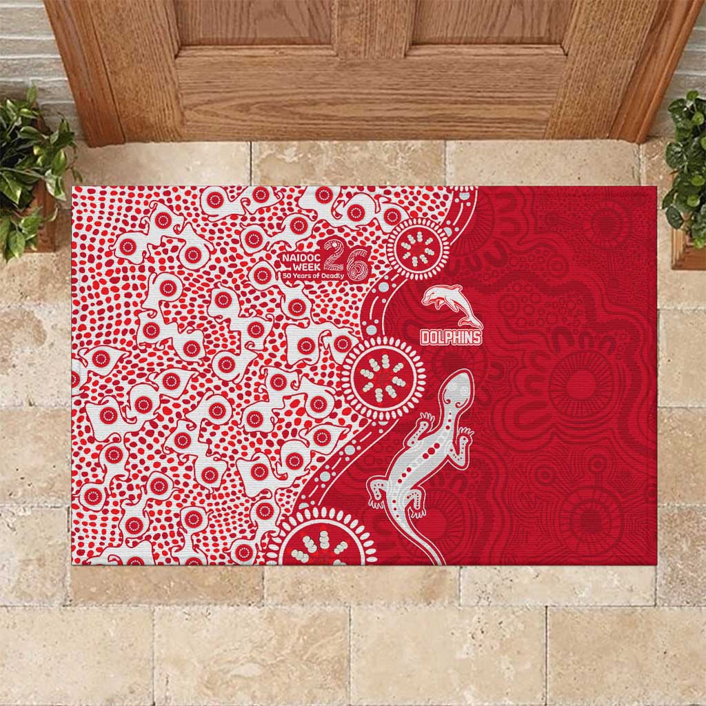 Dolphins NRL NAIDOC Week 2026 Rubber Doormat Aboriginal Lizard Dot Painting - 50 Years of Deadly