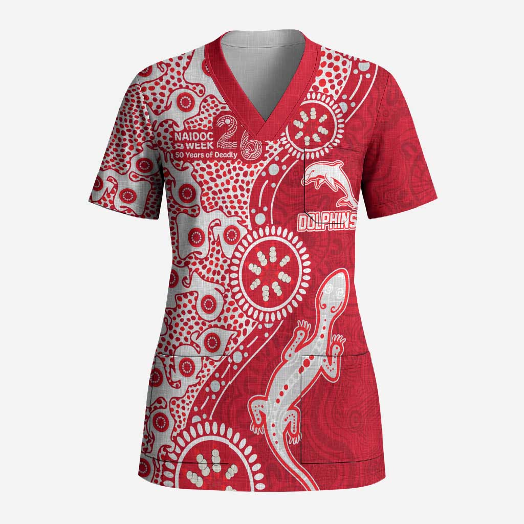 Dolphins NRL NAIDOC Week 2026 Scrub Top Aboriginal Lizard Dot Painting - 50 Years of Deadly