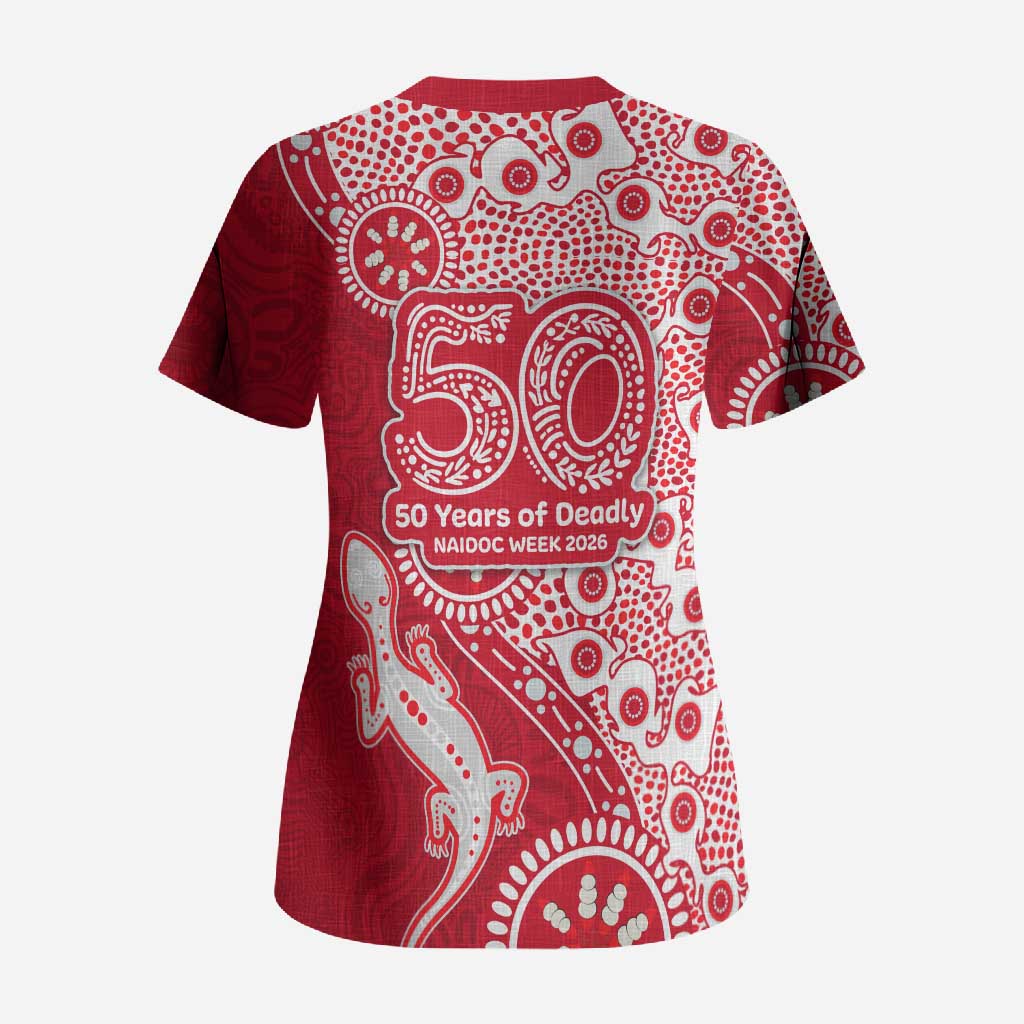 Dolphins NRL NAIDOC Week 2026 Scrub Top Aboriginal Lizard Dot Painting - 50 Years of Deadly