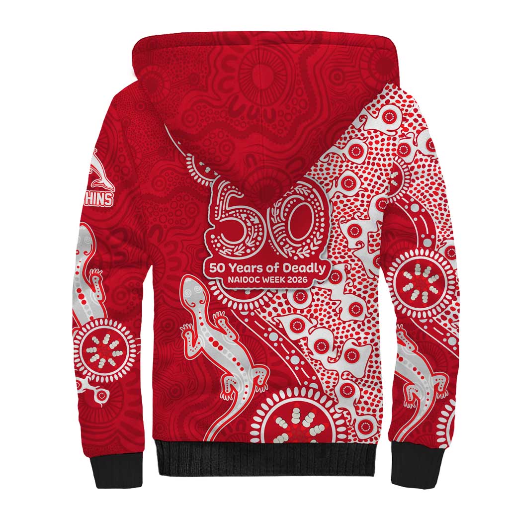 Dolphins NRL NAIDOC Week 2026 Sherpa Hoodie Aboriginal Lizard Dot Painting - 50 Years of Deadly