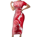 Dolphins NRL NAIDOC Week 2026 Short Sleeve Bodycon Dress Aboriginal Lizard Dot Painting - 50 Years of Deadly
