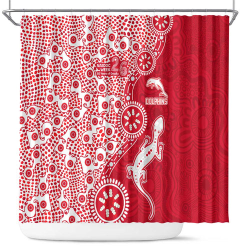 Dolphins NRL NAIDOC Week 2026 Shower Curtain Aboriginal Lizard Dot Painting - 50 Years of Deadly